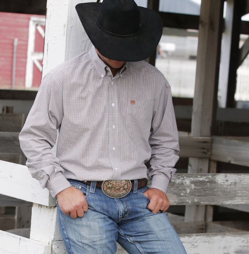 Cinch S51 Mens Plaid Western Shirt White