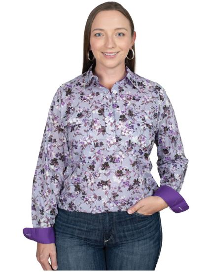 Just Country Womens Georgie Half Button Shirt Lilac Blossoms