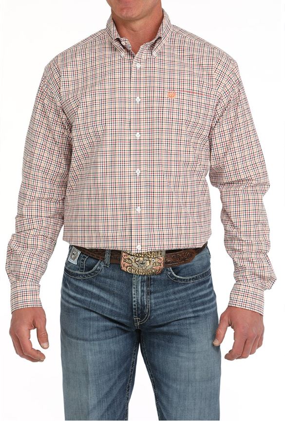 Cinch S51 Mens Plaid Western Shirt White