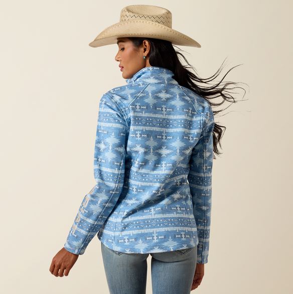 Ariat SS27 Womens Logo Softshell Jacket Ashleigh Blue Southwest Geo Print