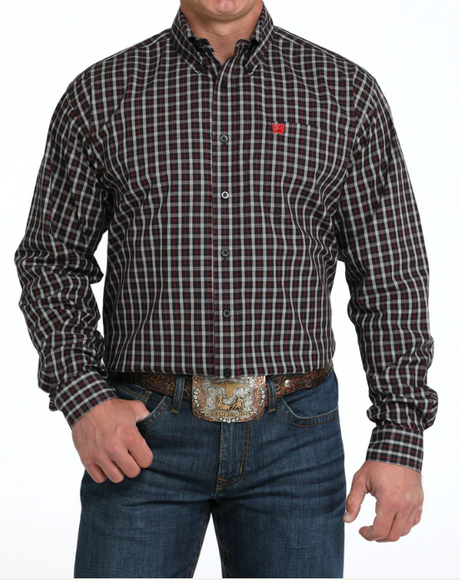Cinch S53 Mens Red and Black Western Shirt