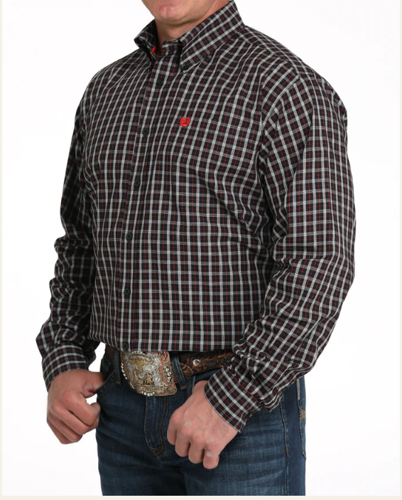 Cinch S53 Mens Red and Black Western Shirt