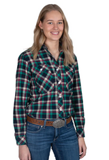 Just Country AW26 Women's Brooke Navy, Green & Tan Full Button Flannel Workshirt