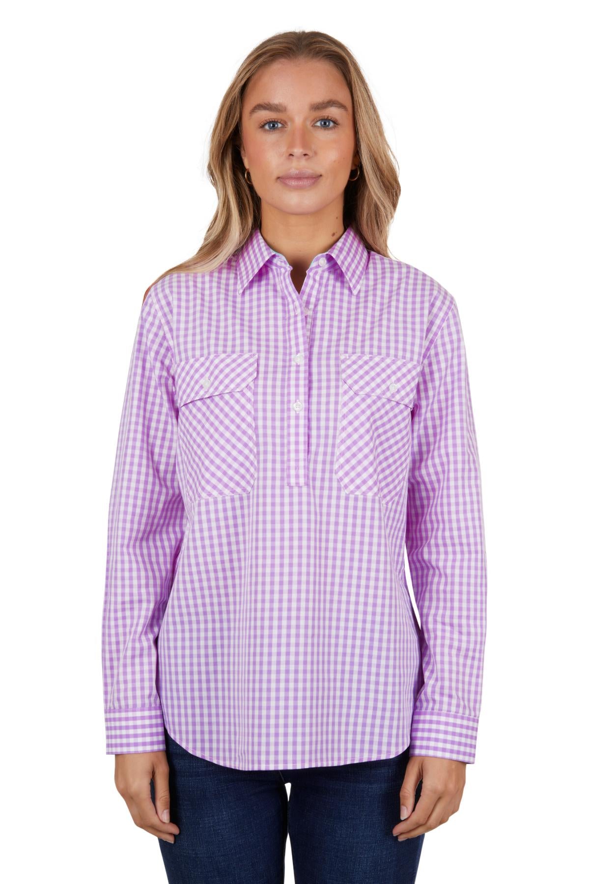 Hard Slog Womens Ayla Half Placket Long Sleeve Shirt