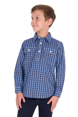 Hard Slog Kids Wyatt Half Placket LS Shirt Blue