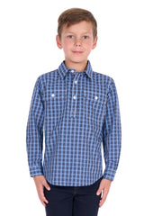 Hard Slog Kids Wyatt Half Placket LS Shirt Blue