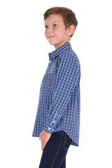 Hard Slog Kids Wyatt Half Placket LS Shirt Blue