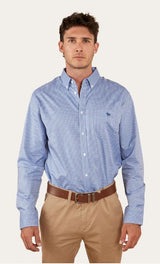 Ringers Western Mens Heritage Dress Shirt Blue Check
