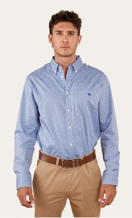 Ringers Western Mens Heritage Dress Shirt Blue Check