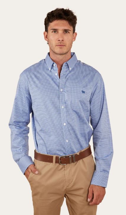 Ringers Western Mens Heritage Dress Shirt Blue Check