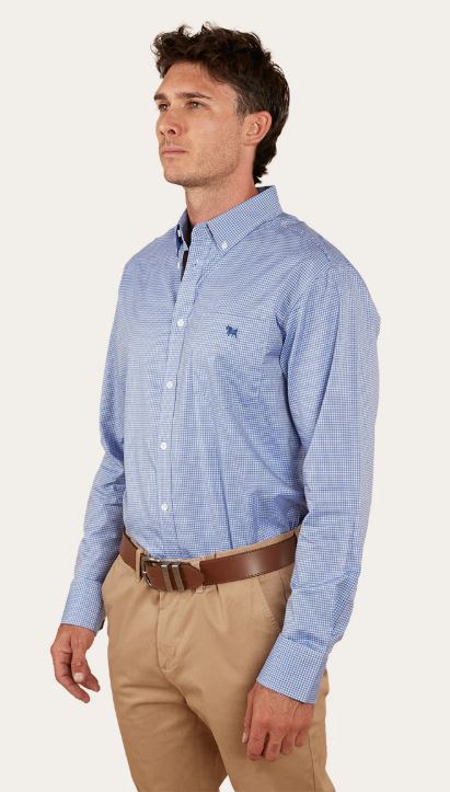 Ringers Western Mens Heritage Dress Shirt Blue Check