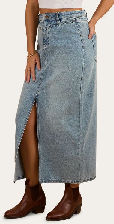 Ringers Western Womens Christa Midi Skirt - Light wash blue