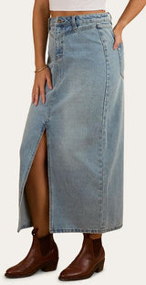 Ringers Western Womens Christa Midi Skirt - Light wash blue