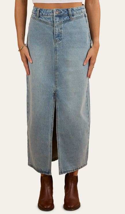 Ringers Western Womens Christa Midi Skirt - Light wash blue
