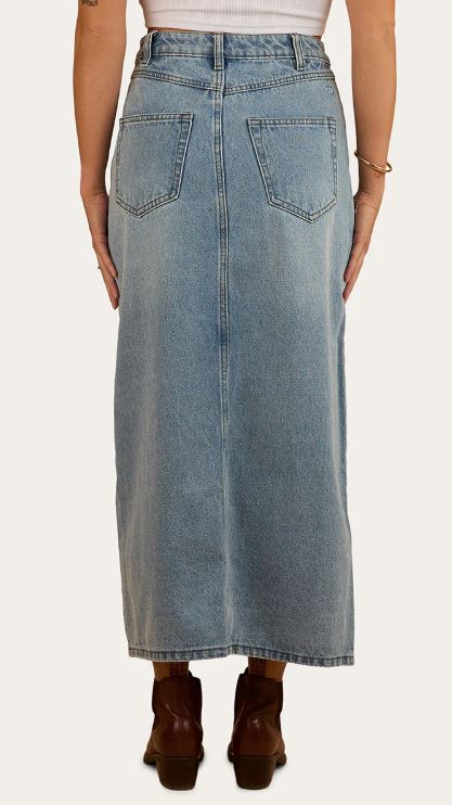 Ringers Western Womens Christa Midi Skirt - Light wash blue