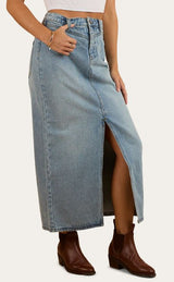 Ringers Western Womens Christa Midi Skirt - Light wash blue