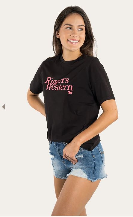 Ringers Western Womens Monash Loose Fit Tee Black/Melon