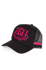 Hitchley and Harrow Trucker Cap - Black & Hot Pink Pony Tail