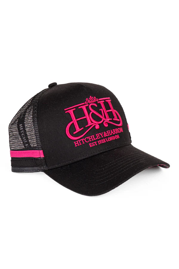 Hitchley and Harrow Trucker Cap - Black & Hot Pink Pony Tail