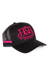 Hitchley and Harrow Trucker Cap - Black & Hot Pink Pony Tail