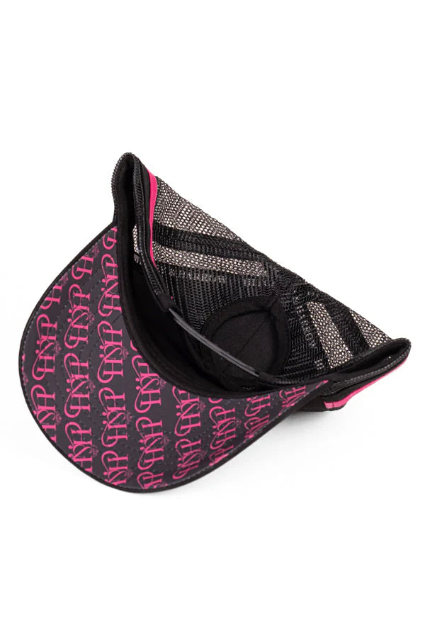 Hitchley and Harrow Trucker Cap - Black & Hot Pink Pony Tail
