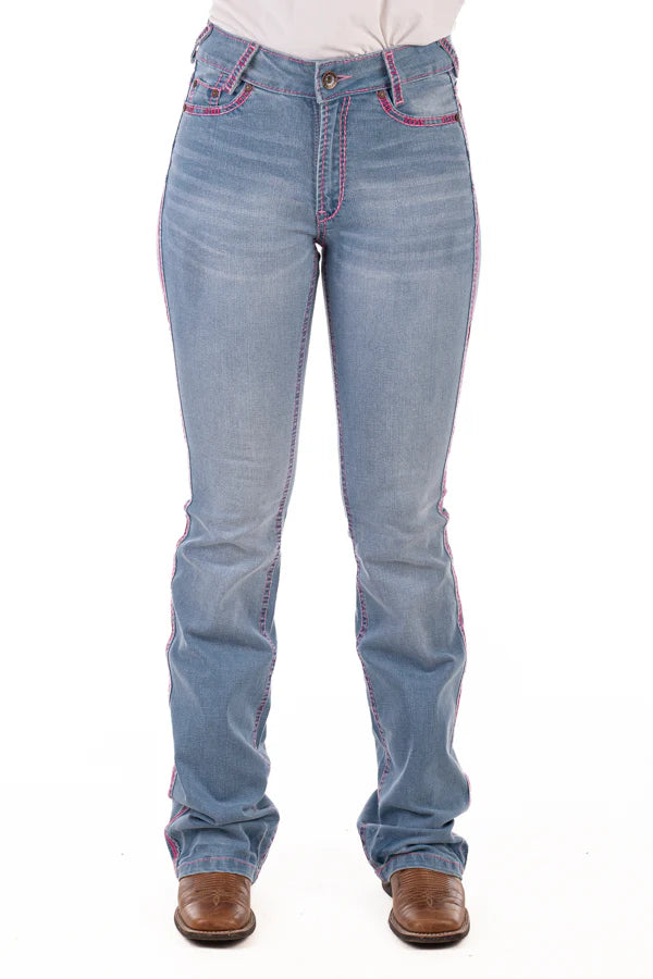 Hitchley and Harrow SR2219 Pink Metallic Swirl Stitch Jeans