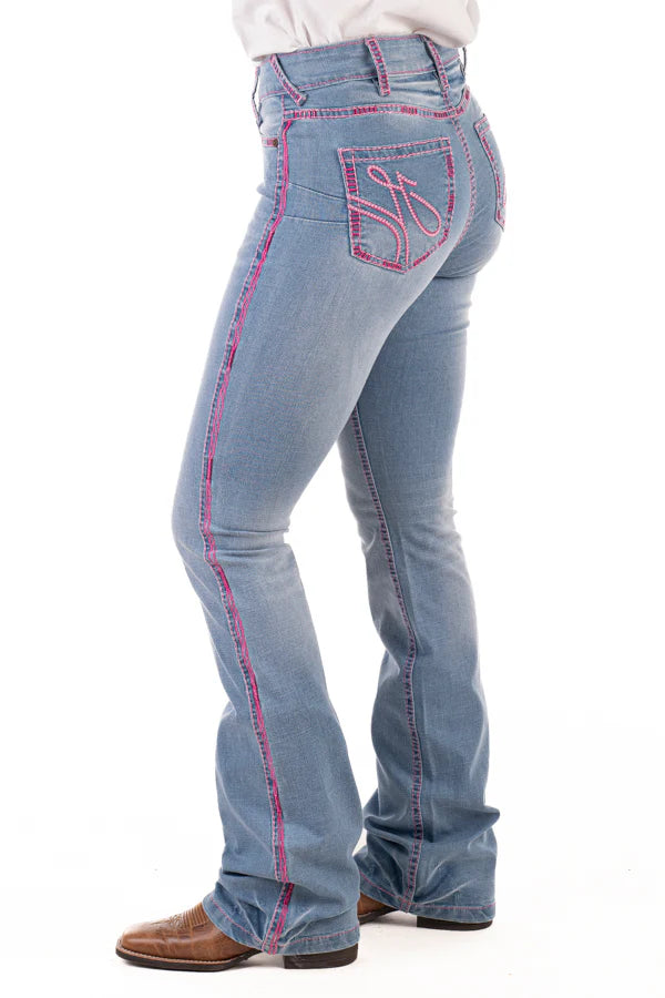 Hitchley and Harrow SR2219 Pink Metallic Swirl Stitch Jeans