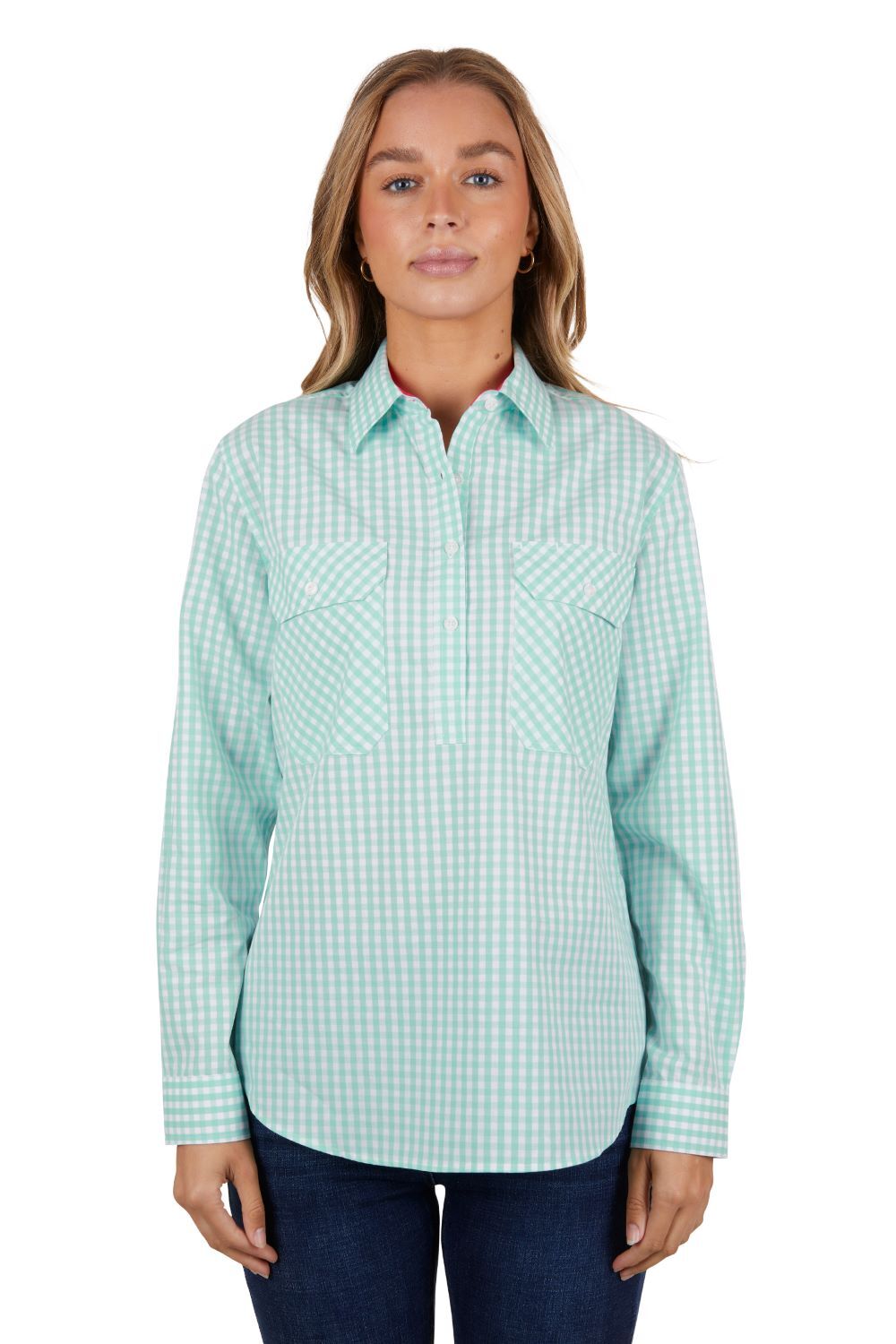 Hard Slog Womens Lize Half Button Long Sleeve Shirt