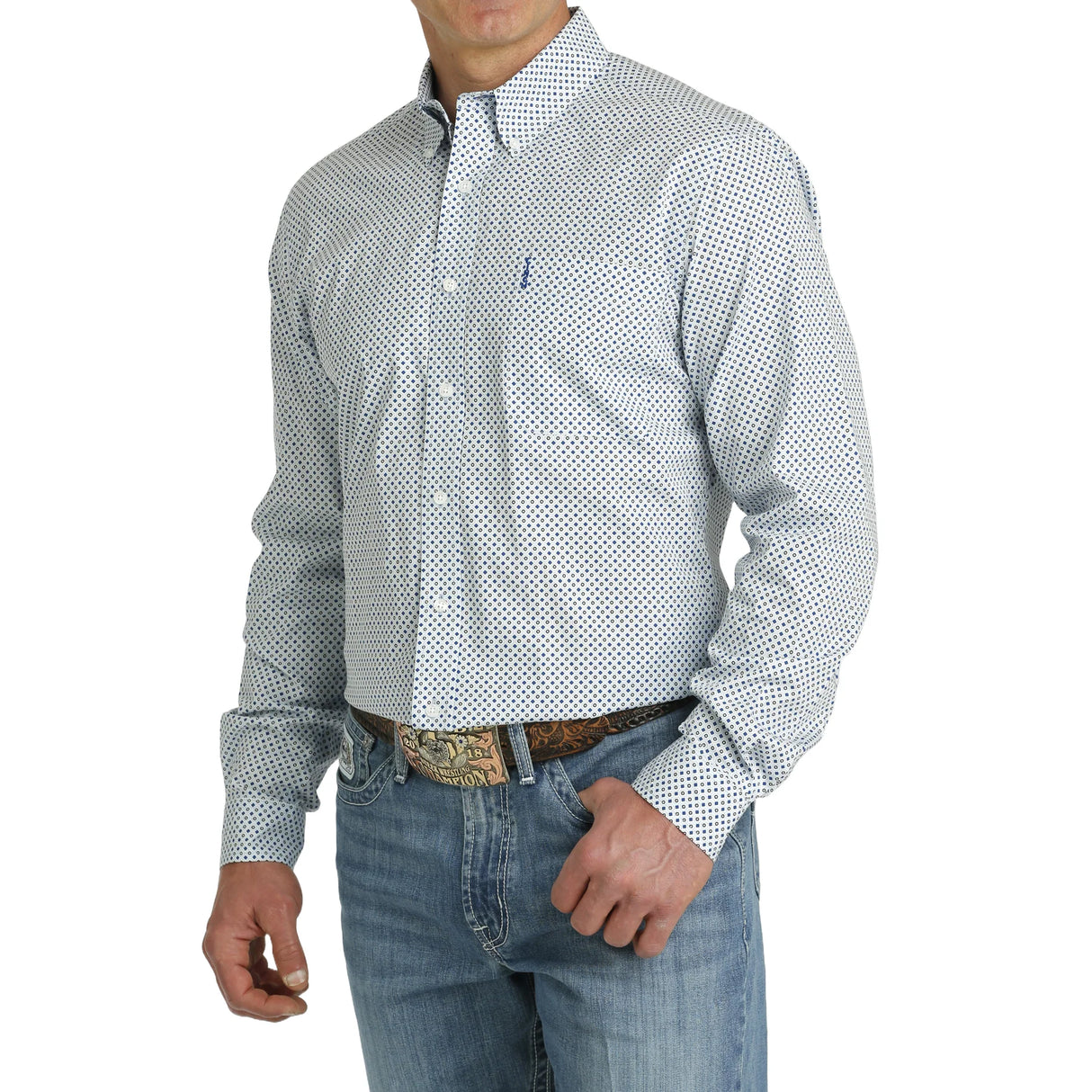 Cinch Mens Light Blue Modern Print Button Up Shirt