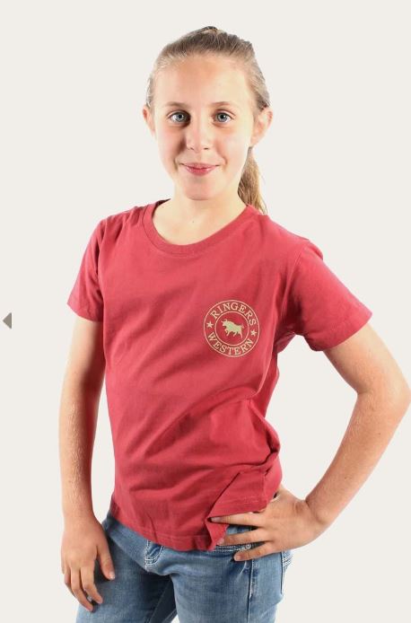 Ringers Western Kids Signature Bull Tee Red Brick/Gold Print