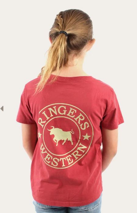 Ringers Western Kids Signature Bull Tee Red Brick/Gold Print