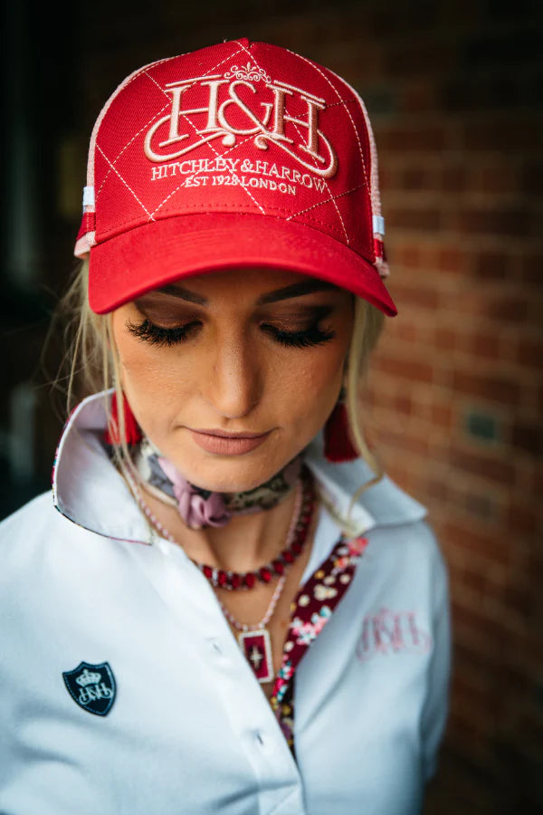 Hitchley and Harrow Trucker Cap - Cherry & Peach Crisscross