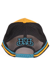 Hitchley and Harrow Trucker Cap Mustard and Turquoise