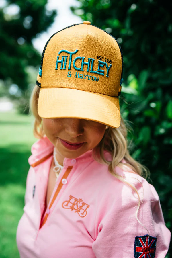 Hitchley and Harrow Trucker Cap Mustard and Turquoise