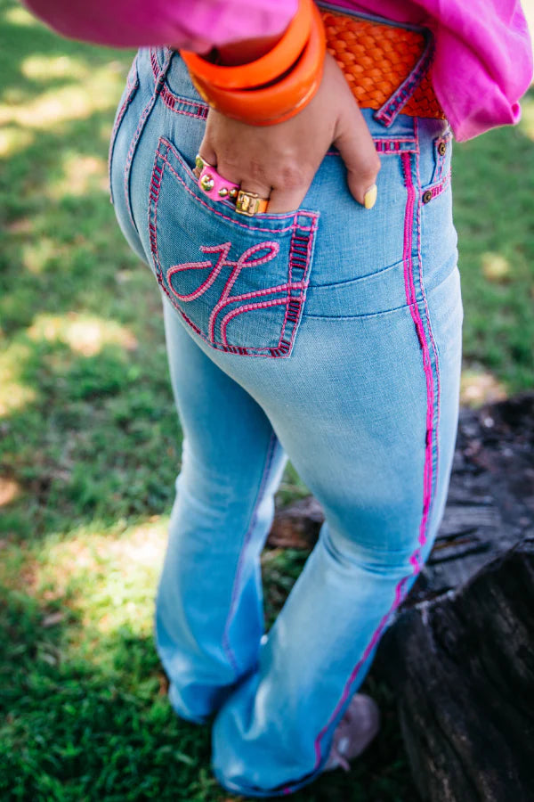 Hitchley and Harrow SR2219 Pink Metallic Swirl Stitch Jeans