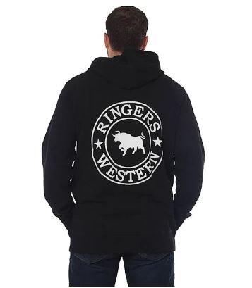 Ringers Western Men's Signature Bull Pull Over Hoodie Black/White