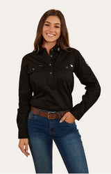 Ringers Western Women's Longdale Half Button Shirt Black/Melon