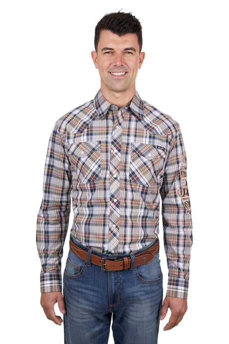 Wrangler Mens Tom Check Logo Western Long Sleeve Shirt