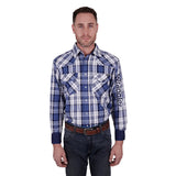 Wrangler Mens Albert Check Logo Western Long Sleeve Shirt Blue/Teal