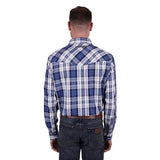 Wrangler Mens Albert Check Logo Western Long Sleeve Shirt Blue/Teal