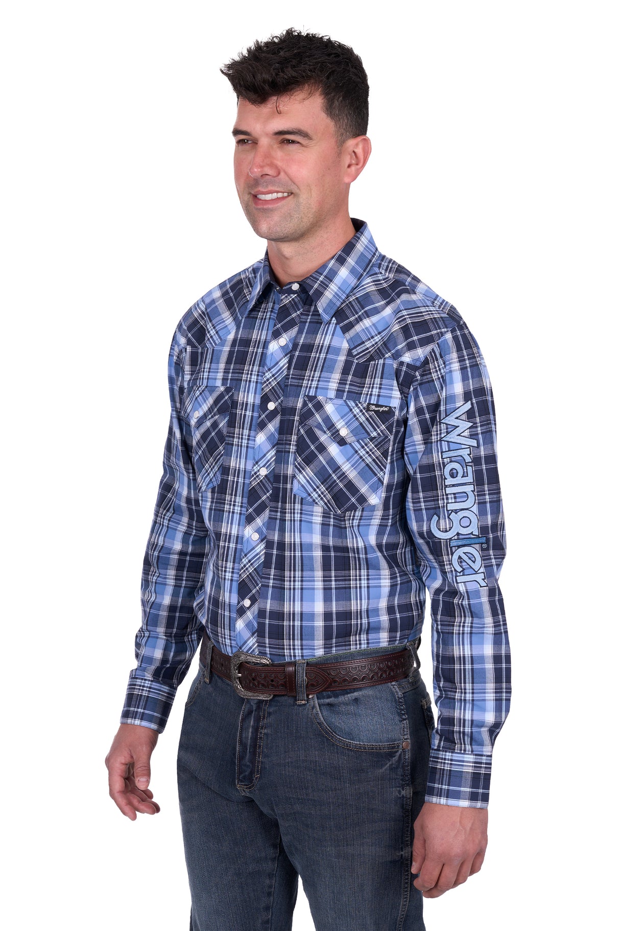 Wrangler SS25 Mens Billy Logo Shirt Navy/Light Blue