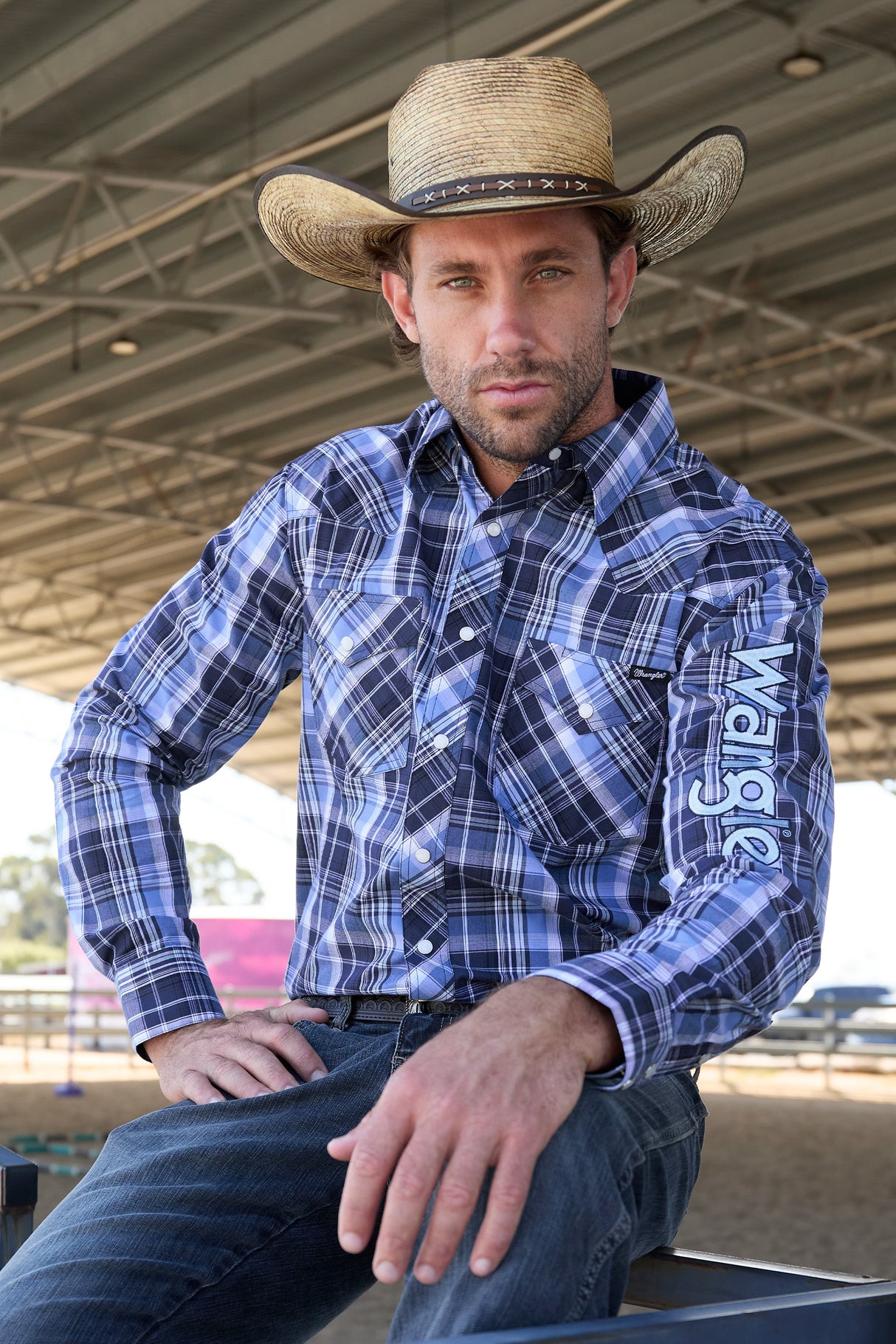 Wrangler SS25 Mens Billy Logo Shirt Navy/Light Blue