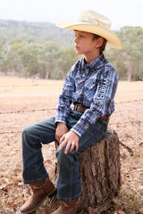 Wrangler Boys SS25 Billy Logo Shirt Navy/Light Blue