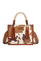 Wrangler AW26 Cow Print Tassel Crossbody Bag