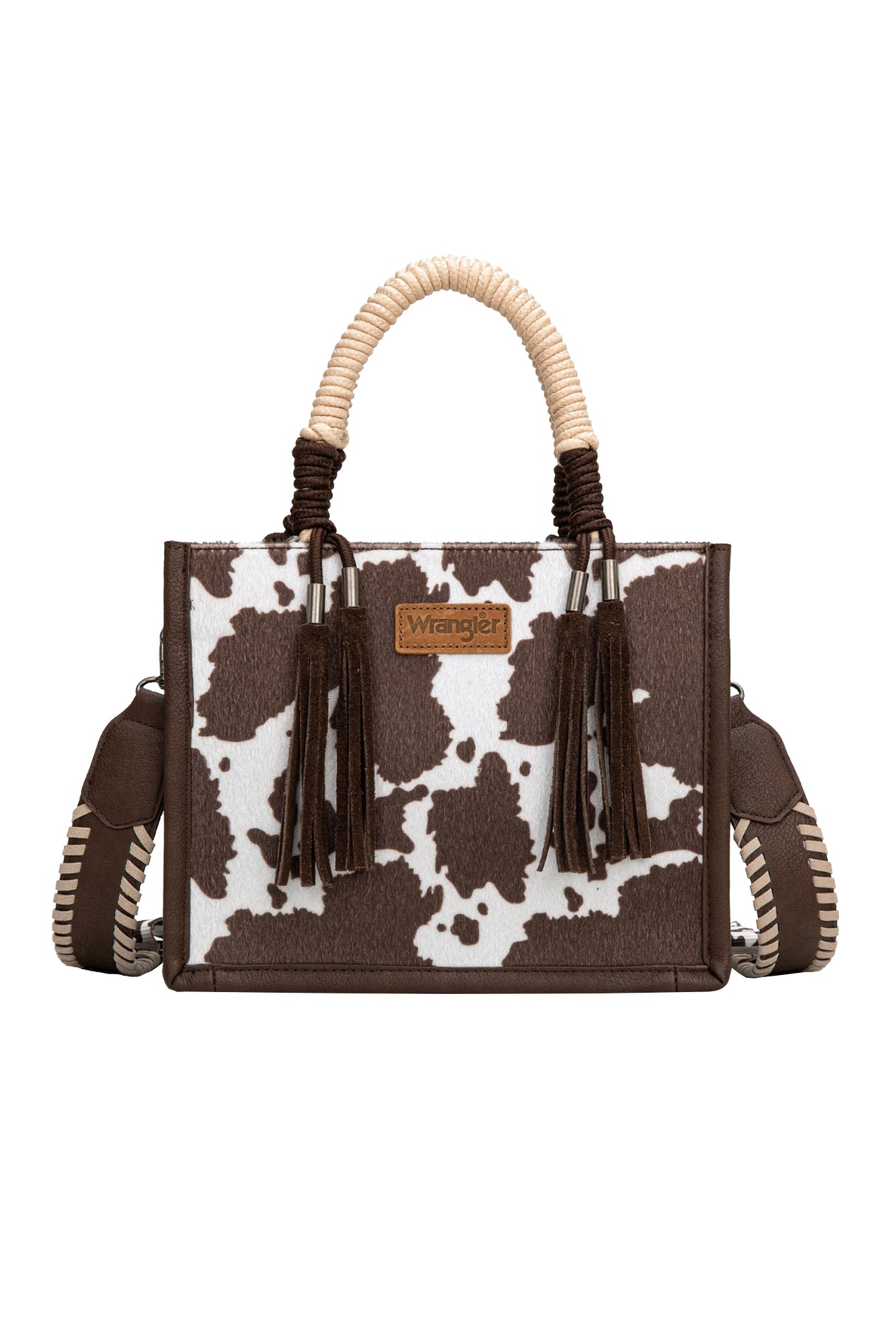 Wrangler AW26 Cow Print Tassel Crossbody Bag