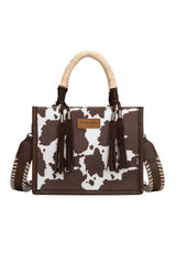 Wrangler AW26 Cow Print Tassel Crossbody Bag