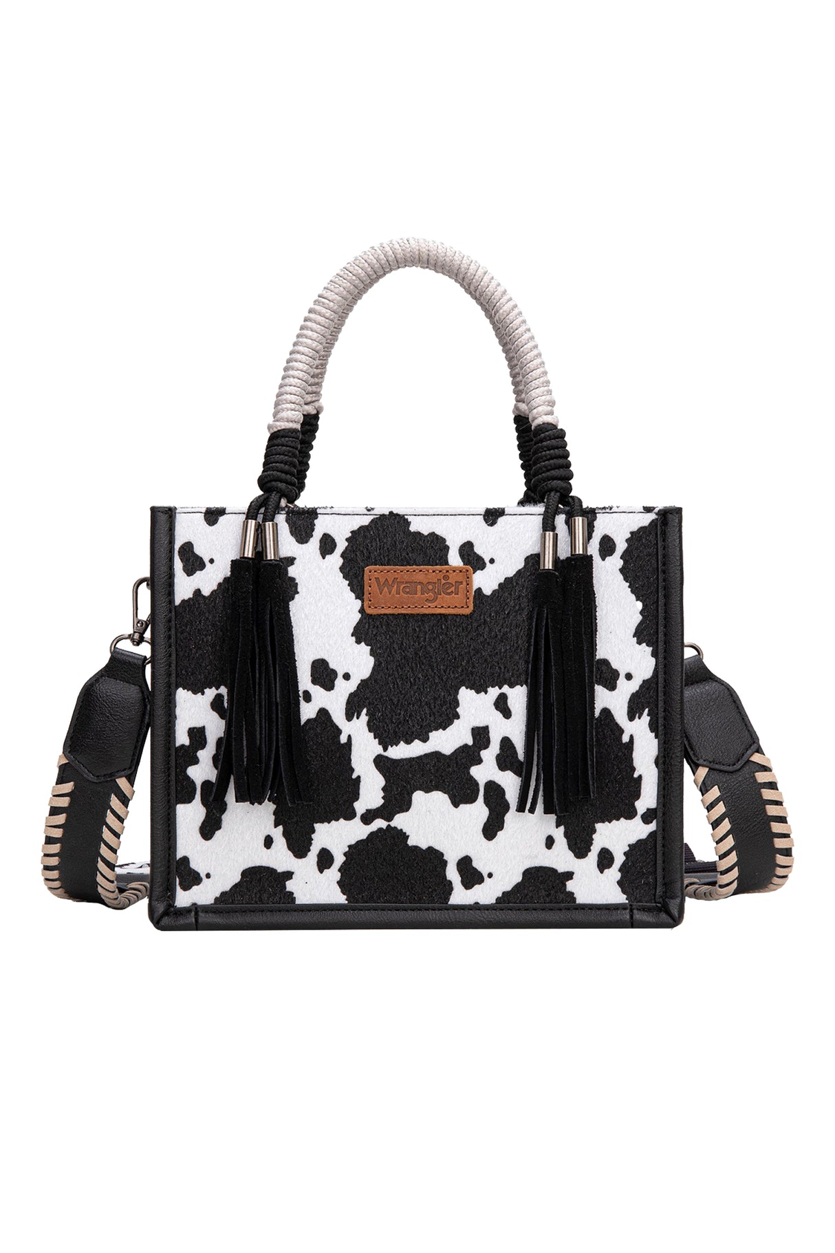 Wrangler AW26 Cow Print Tassel Crossbody Bag