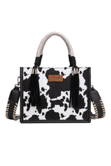 Wrangler AW26 Cow Print Tassel Crossbody Bag
