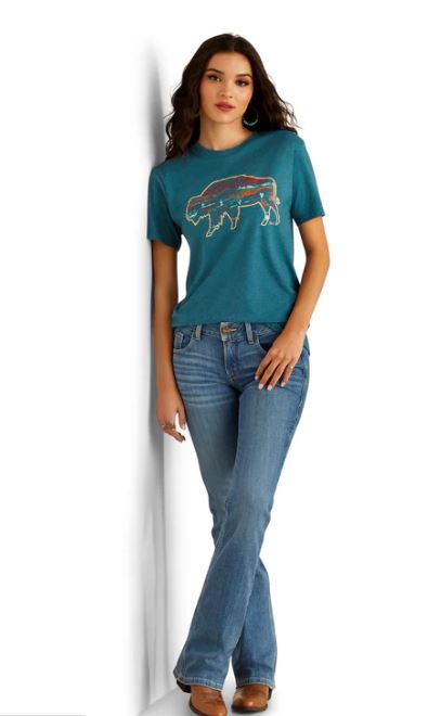 Ariat Womens Bison Ranch SS Tee Deep Sea Heather