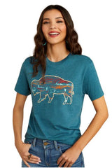 Ariat Womens Bison Ranch SS Tee Deep Sea Heather